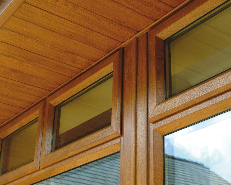 Close-up of wood grain soffits on Dorset home