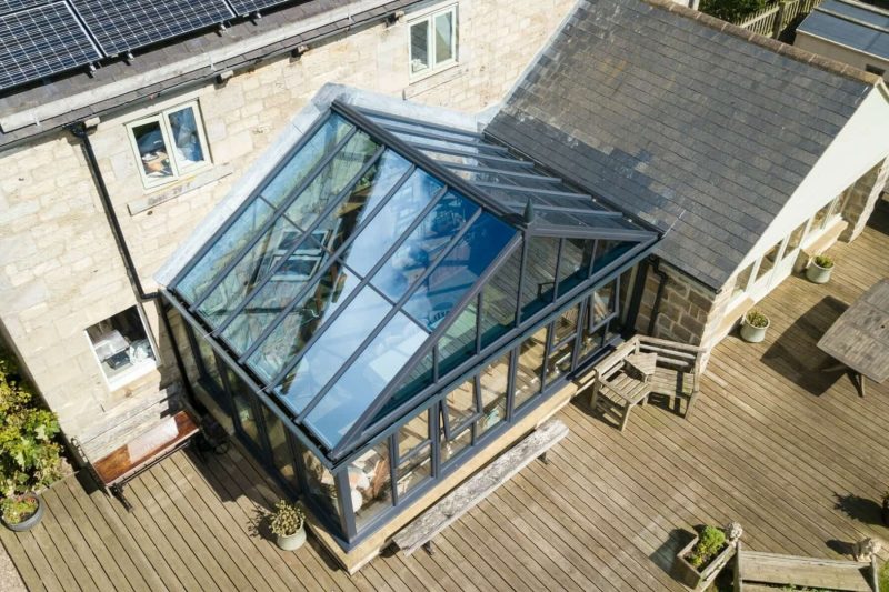 Large glass roof on top of conservatory/garden room in Dorset